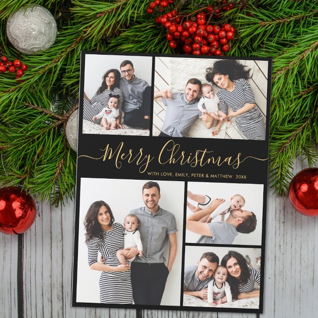 Cartes Pour Fêtes Annuelles Élégante calligraphie 5 Collage photo Noël (Créateur téléchargé)