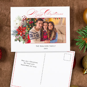 Cartes Pour Fêtes Annuelles Élégante Calligraphie de Noël Joyeux Floral Photo