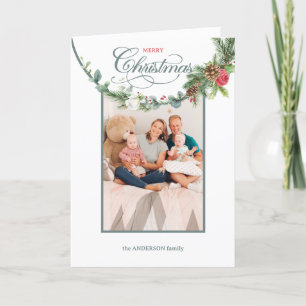 Cartes Pour Fêtes Annuelles Élégante Calligraphie de Noël Joyeux Floral Photo