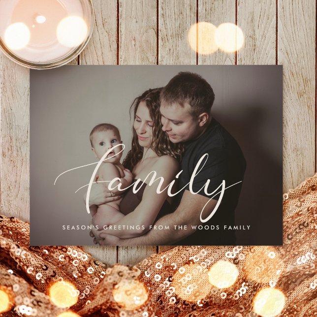 Cartes Pour Fêtes Annuelles Élégante calligraphie Famille Photo Inspirante (Créateur téléchargé)