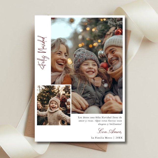 Cartes Pour Fêtes Annuelles Élégante calligraphie Feliz Navidad Photo de Noël (Créateur téléchargé)