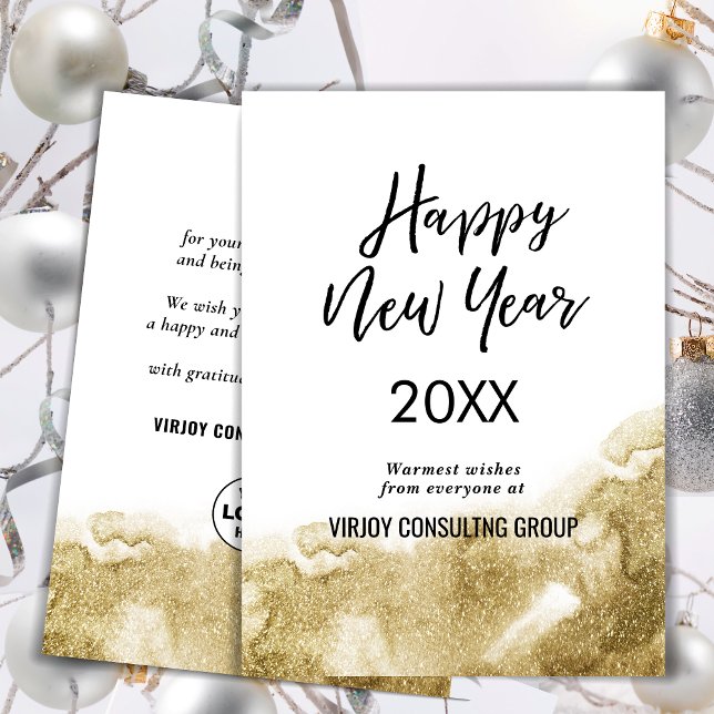 Cartes Pour Fêtes Annuelles Élégante Calligraphie Festive Gold Parties scintil (Créateur téléchargé)