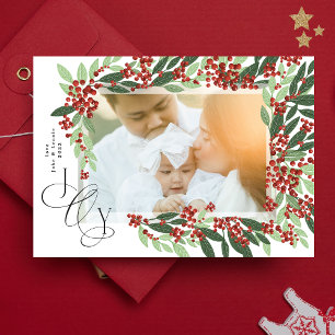 Cartes Pour Fêtes Annuelles Élégante calligraphie JOY Botanique Noël Photo