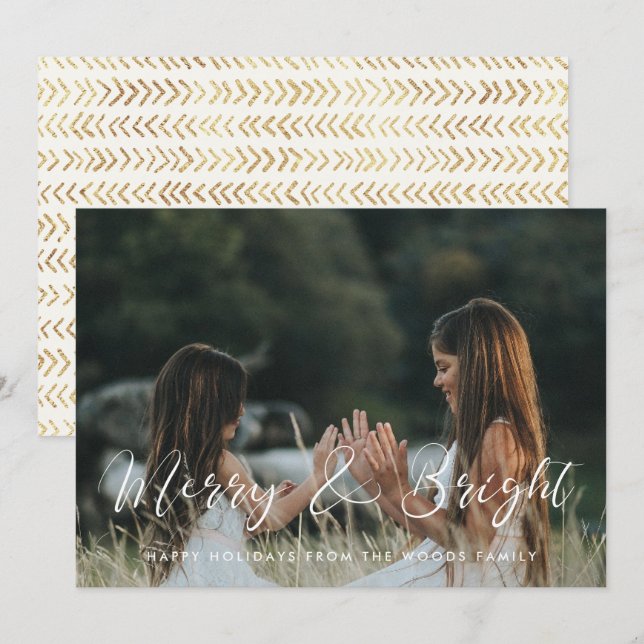 Cartes Pour Fêtes Annuelles Élégante calligraphie Joyeux et Bright Photo (Devant / Derrière)