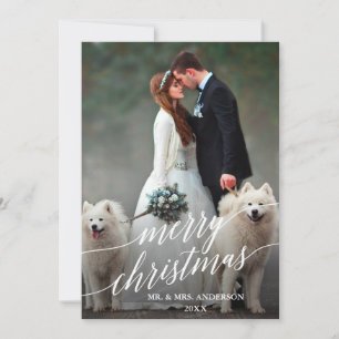 Cartes Pour Fêtes Annuelles Élégante calligraphie Joyeux Noël Mariage Photo