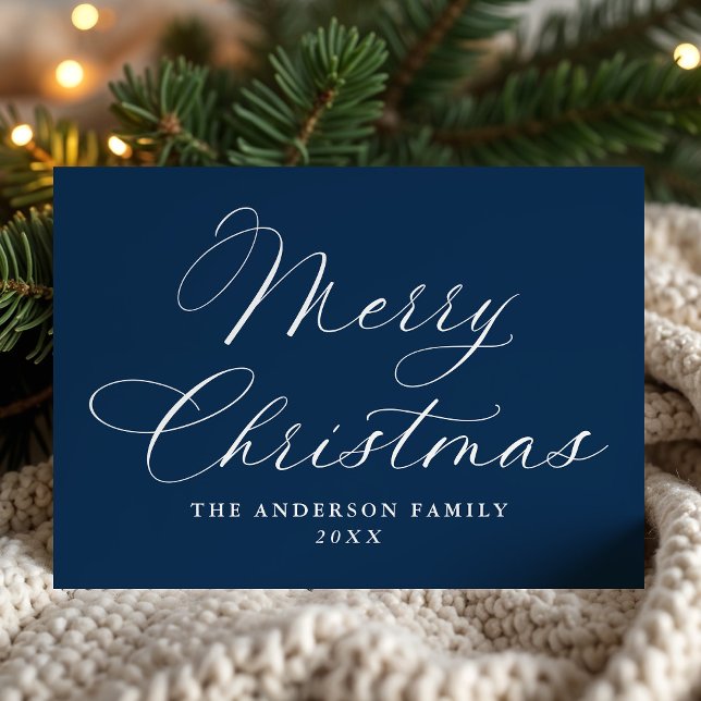 Cartes Pour Fêtes Annuelles Élégante calligraphie Joyeux Noël Marine Non-Photo (Créateur téléchargé)