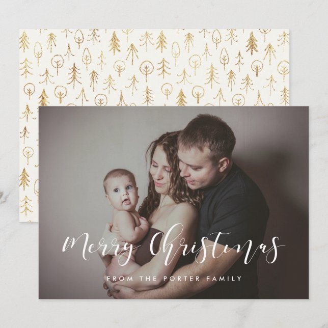 Cartes Pour Fêtes Annuelles Élégante calligraphie Joyeux Noël Photo de famille (Devant / Derrière)