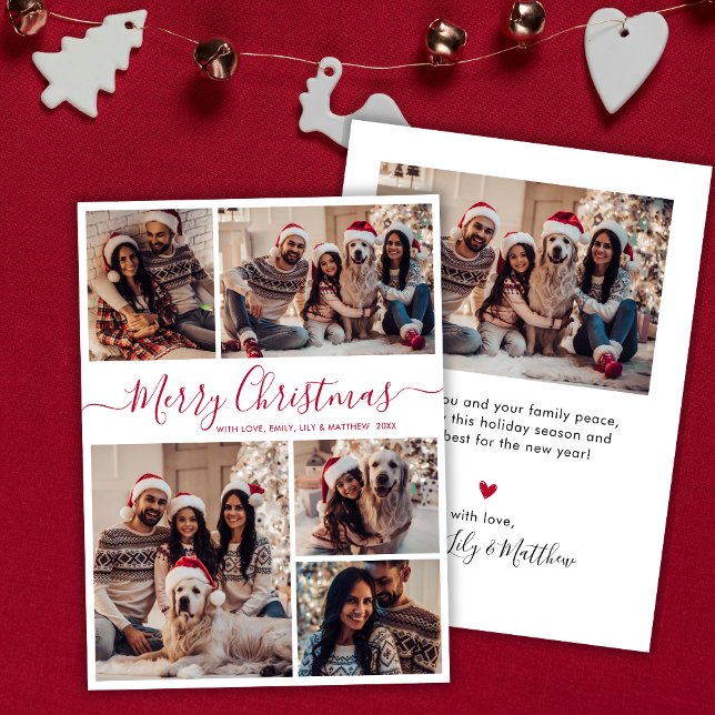 Cartes Pour Fêtes Annuelles Élégante calligraphie rouge 5 Collage photo Noël (Créateur téléchargé)