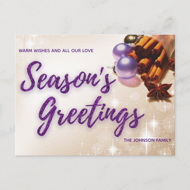 Cartes Pour Fêtes Annuelles Élégante cannelle violet Parties scintillant Scrip (Devant)