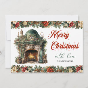 Cartes Pour Fêtes Annuelles Élégante cheminée de Noël Retro vintage et confort