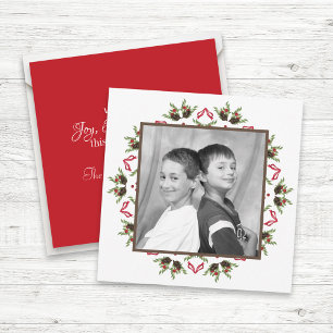 Cartes Pour Fêtes Annuelles Élégante couronne botanique moderne rouge vert pho