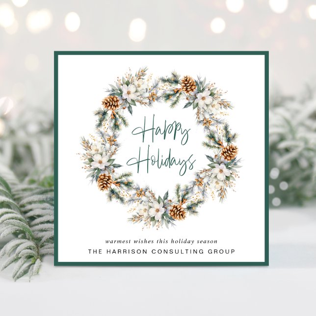 Cartes Pour Fêtes Annuelles Elégante couronne de Noël d'affaires aquarelle (Spread the joy of the season and strengthen business relationships with our elegant holiday card)