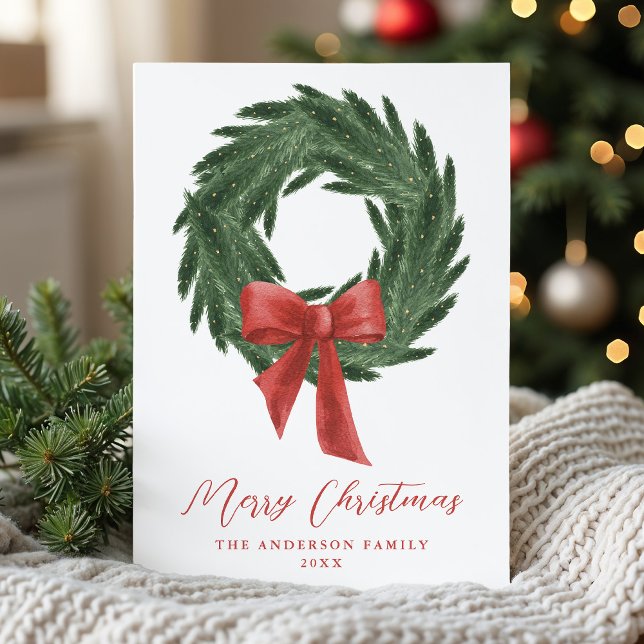 Cartes Pour Fêtes Annuelles Élégante couronne de Noël Rouge Bow non photo (Créateur téléchargé)