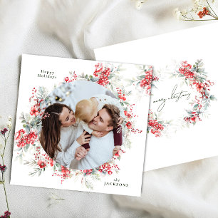 Cartes Pour Fêtes Annuelles Élégante couronne ronde Noël hiver photo Carré