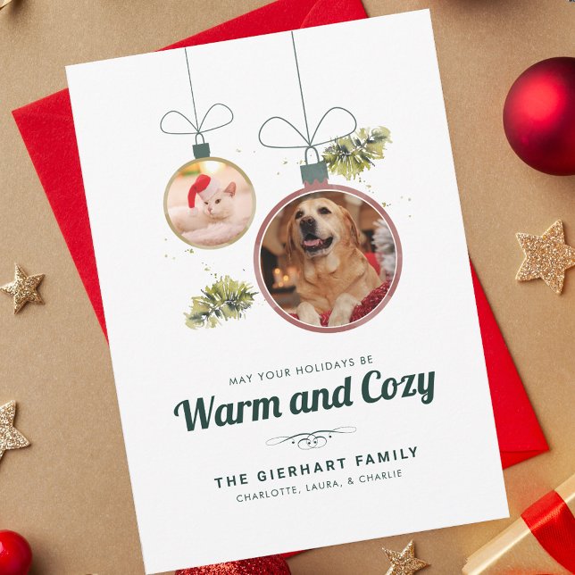 Cartes Pour Fêtes Annuelles Élégante famille Animaux de compagnie Photos Noël (Christmas Holidays Pet Photos Family Greetings Card)