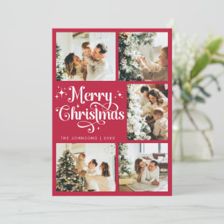 Cartes Pour Fêtes Annuelles Élégante famille de Noël rouge et blanc rétro