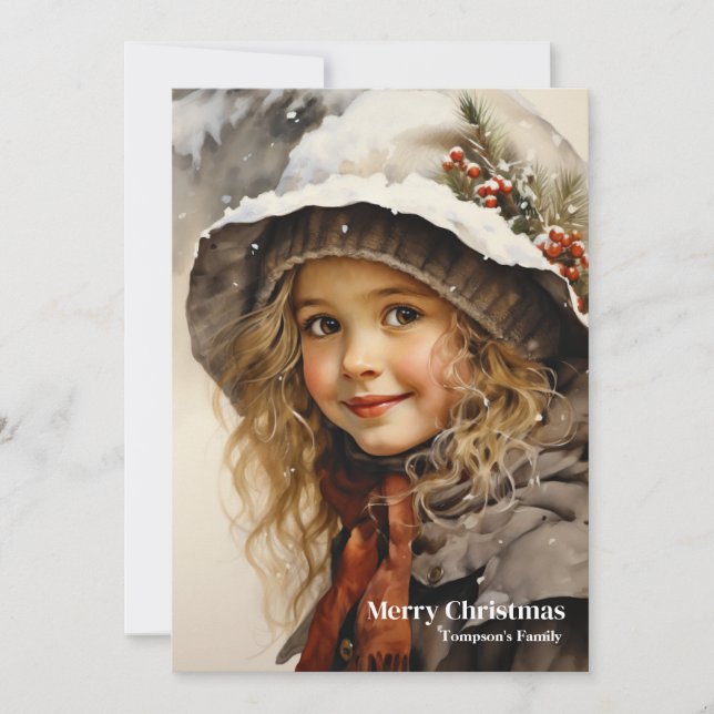 Cartes Pour Fêtes Annuelles Elégante fille rétro mignonne avec la baie sainte (Devant)