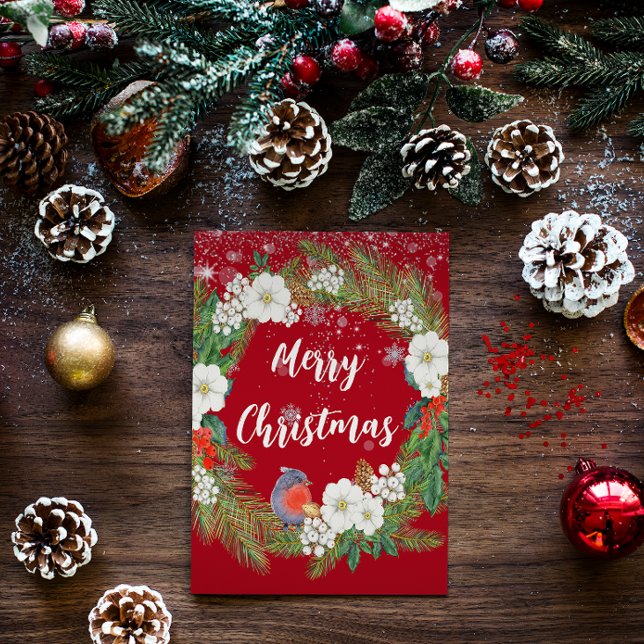 Cartes Pour Fêtes Annuelles Élégante Flacons de neige Feuillage Wreath Noël (Créateur téléchargé)