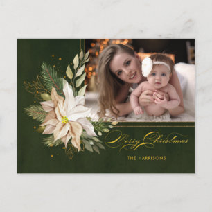 Cartes Pour Fêtes Annuelles Élégante Fleurs de Noël Blanches Calligraphie Phot