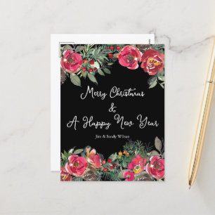 Cartes Pour Fêtes Annuelles Élégante Fleurs de Noël Rouge Arrière - plan noir