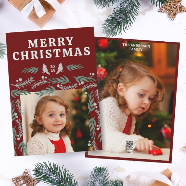 Cartes Pour Fêtes Annuelles Elégante frontière du Garland Deux photos (Créateur téléchargé)