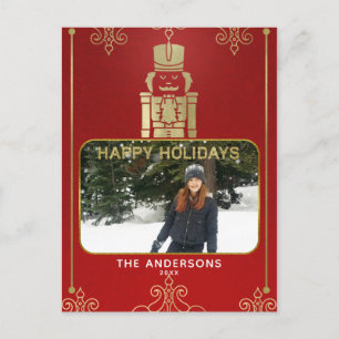 Cartes Pour Fêtes Annuelles Elégante Gold & Red Nutcracker Holiday Photo