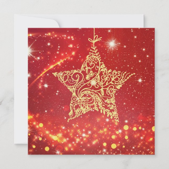 Cartes Pour Fêtes Annuelles Elégante Gold Star sur rouge avec perruques (Devant)