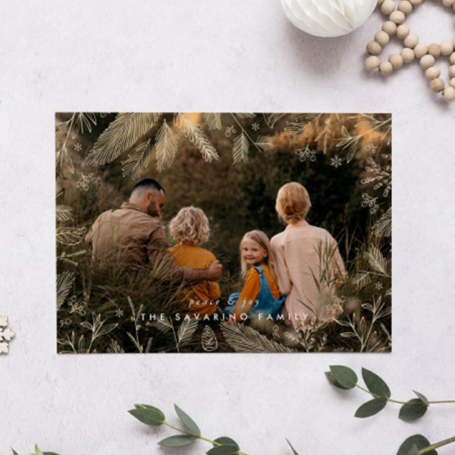 Cartes Pour Fêtes Annuelles Élégante Gold Winter Branches Photo Christmas Card (Créateur téléchargé)