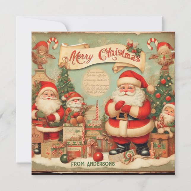 Cartes Pour Fêtes Annuelles Elégante jolie illustration rétro Santa Claus (Devant)