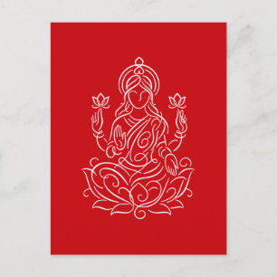 Cartes Pour Fêtes Annuelles Elégante ligne d'art de la déesse Lakshmi sur Lotu