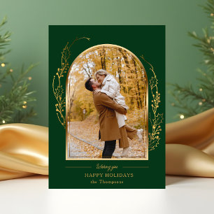 Cartes Pour Fêtes Annuelles Elégante main tiré Gold Holly Arch Photo