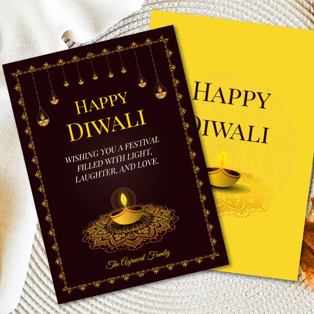 Cartes Pour Fêtes Annuelles Elégante Mandala Diya Brown Gold Diwali vacances (Créateur téléchargé)