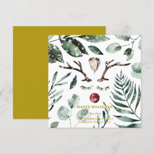 Cartes Pour Fêtes Annuelles Elégante Neige Or Superposition Aquarelle Verdure