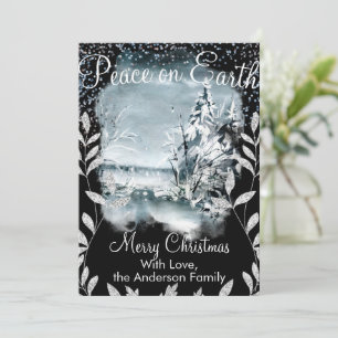 Cartes Pour Fêtes Annuelles Elégante Nuit de neige unique Parties scintillant 