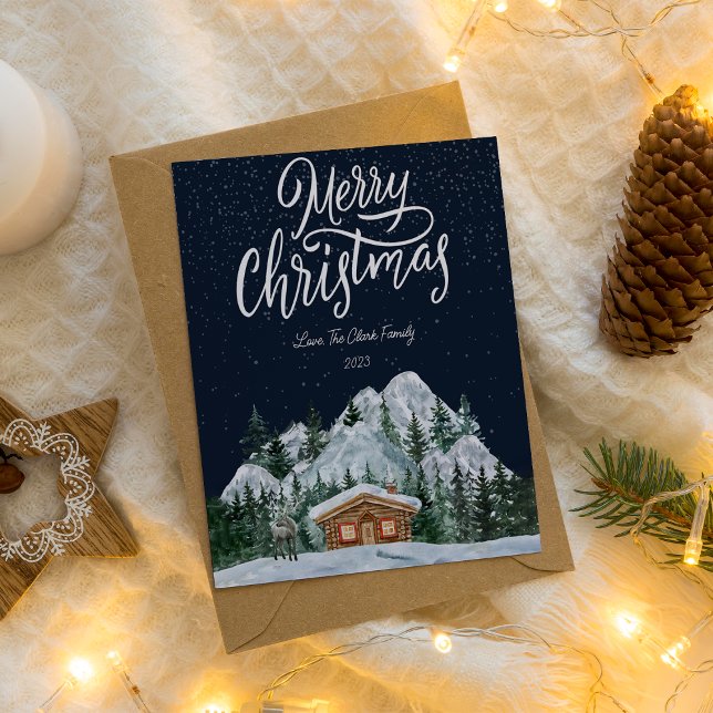 Cartes Pour Fêtes Annuelles Élégante Nuit et Appartement de Noël de neige (Créateur téléchargé)