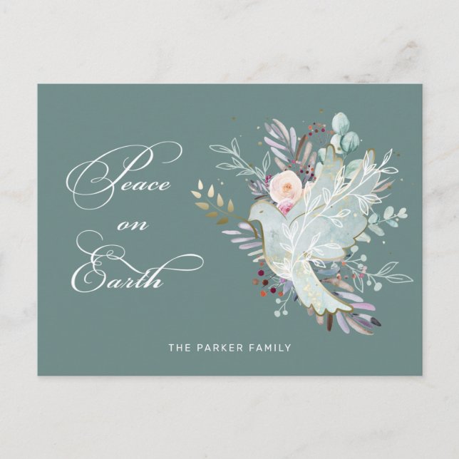 Cartes Pour Fêtes Annuelles Elégante paix artistique florale sur Terre colombe (Devant)
