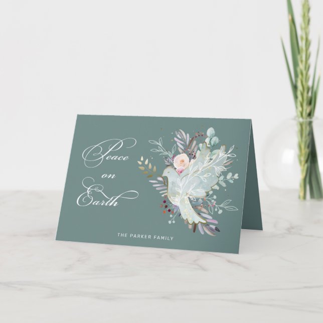 Cartes Pour Fêtes Annuelles Elégante paix artistique florale sur Terre colombe (Devant)