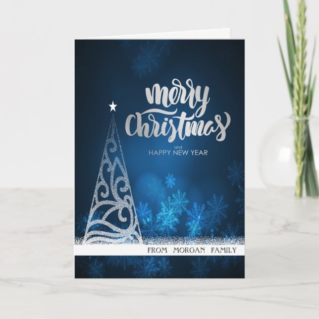 Cartes Pour Fêtes Annuelles Elégante Parties scintillant Argent de Noël Bleu (Devant)