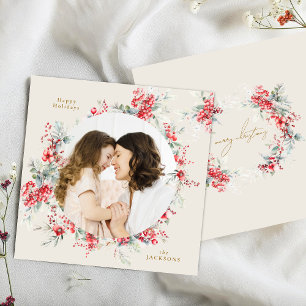 Cartes Pour Fêtes Annuelles Élégante photo Arc de feuillage hivernal Noël