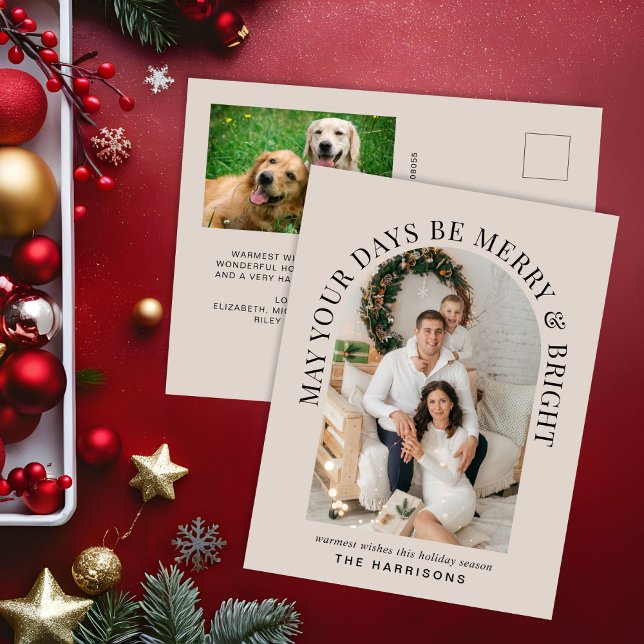 Cartes Pour Fêtes Annuelles Élégante Photo Arc Joyeux Et Lumineux Noël (Créateur téléchargé)