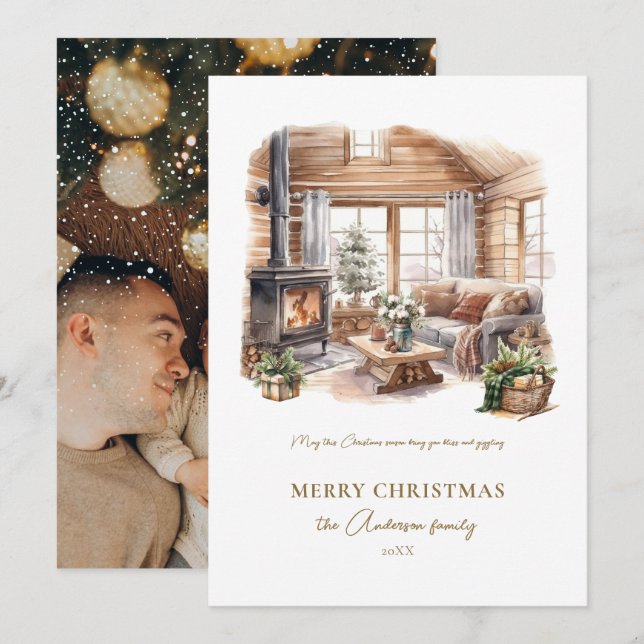 Cartes Pour Fêtes Annuelles Elégante photo Cosy Home holiday Card (Devant / Derrière)