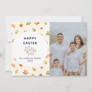 Cartes Pour Fêtes Annuelles Élégante photo de famille moderne florale Joyeuses