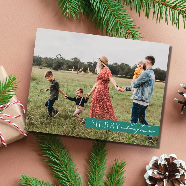 Cartes Pour Fêtes Annuelles Elégante photo de famille moderne Joyeux Noël (Elegant Family Photo Modern Merry Christmas Holiday Card)