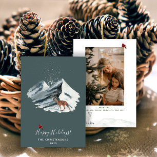 Cartes Pour Fêtes Annuelles Élégante photo de la montagne d'hiver de Noël