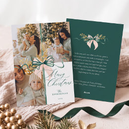 Cartes Pour Fêtes Annuelles Élégante Photo de Noël à l'aquarelle avec ruban ve
