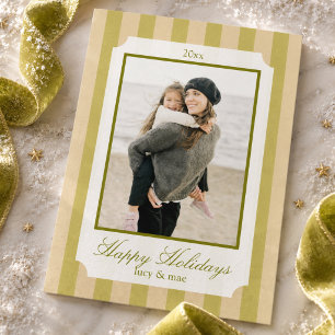 Cartes Pour Fêtes Annuelles Élégante Photo de Noël à rayures Chartreuse