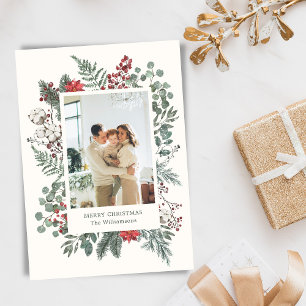 Cartes Pour Fêtes Annuelles Élégante photo de Noël de botanique verdoyante
