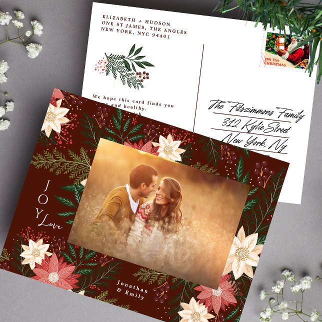 Cartes Pour Fêtes Annuelles Elégante photo de Noël Poinsettia Splendor (Créateur téléchargé)