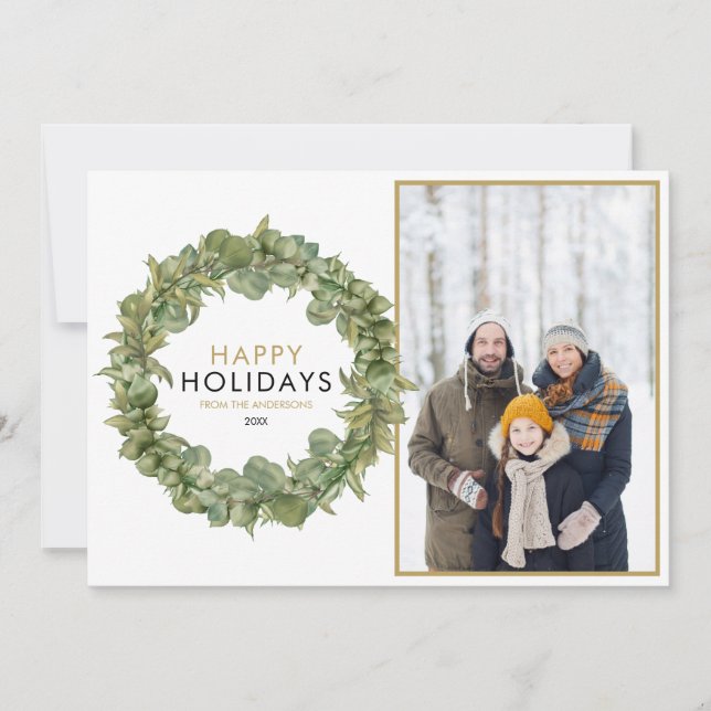 Cartes Pour Fêtes Annuelles Élégante photo de Noël Verdure Wreath Happy (Devant)