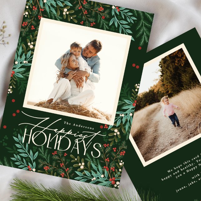 Cartes Pour Fêtes Annuelles Élégante photo de Noël vert émeraude classique (Créateur téléchargé)